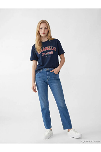 LC Waikiki Γυναικείο μπλουζάκι με στάμπα Los Angeles σε μπλε ναυτικό χρώμα