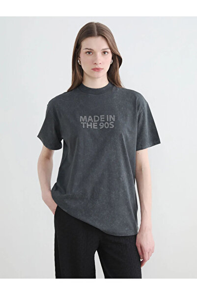 LC Waikiki Γυναικείο μπλουζάκι Anthracite Crew Neck Stone