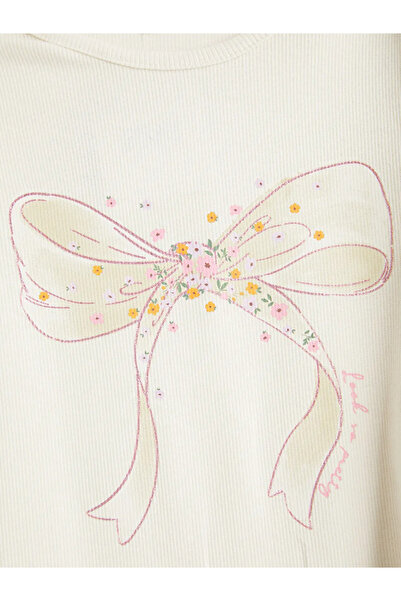 LC Waikiki Ecru Crew Neck Printed Girls' 2-Piece T-Shirt