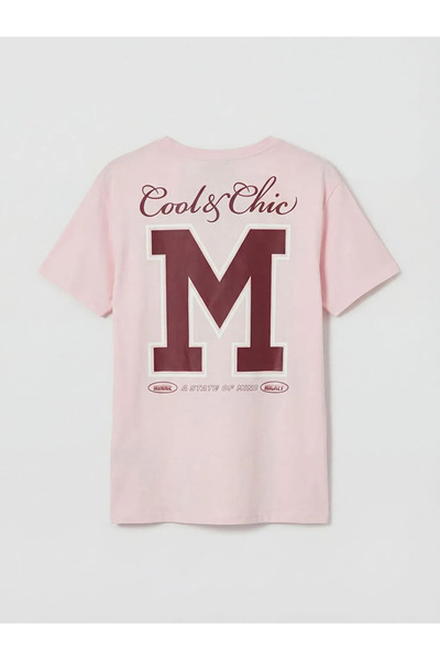 LC Waikiki Ροζ γυναικείο μπλουζάκι με λαιμόκοψη ποδηλάτου και στάμπα Μίκυ Μάους