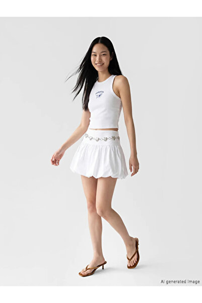 LC Waikiki Λευκό γυναικείο crop top με στάμπα Σαν Φρανσίσκο