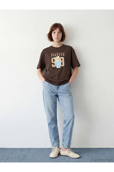 LC Waikiki Καφέ γυναικείο μπλουζάκι με στάμπα New York