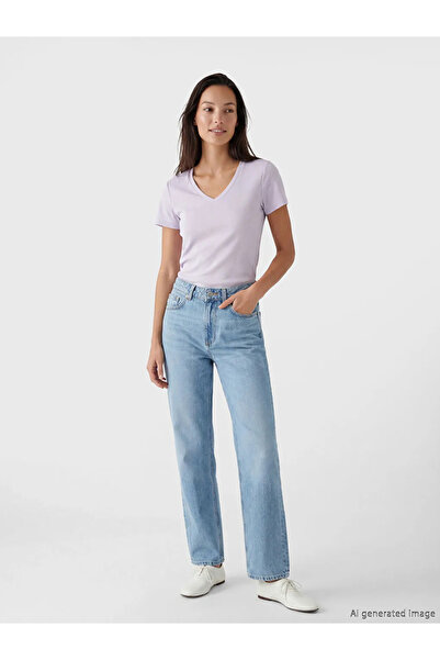 LC Waikiki Λιλά Γυναικείο T-Shirt με λαιμόκοψη V και απαλή υφή