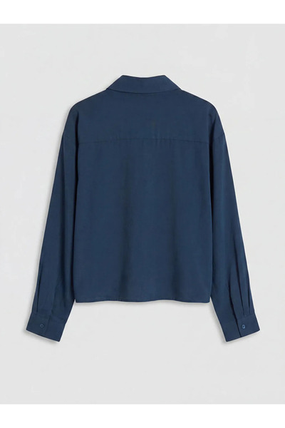 LC Waikiki Γυναικείο πουκάμισο σε μπλε ναυτικό χρώμα, κοντό, από μείγμα Modal