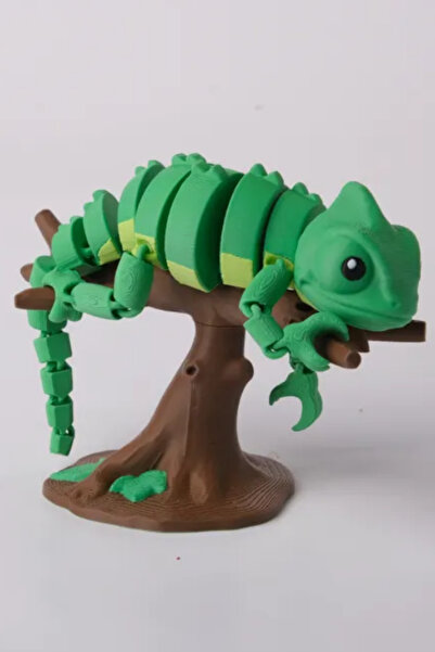 Genç 3D Hareketli Bukalemun Figürü - Dal Üzerinde Esnek Fidget Oyuncak