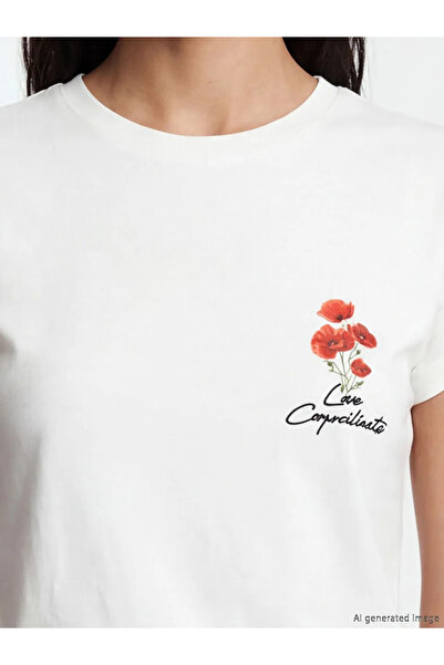 LC Waikiki Γυναικείο μπλουζάκι με λευκό λαιμόκοψη