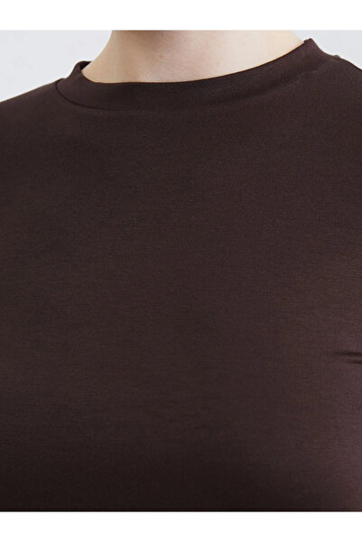 LC Waikiki Γυναικείο μπλουζάκι καφέ με λαιμόκοψη