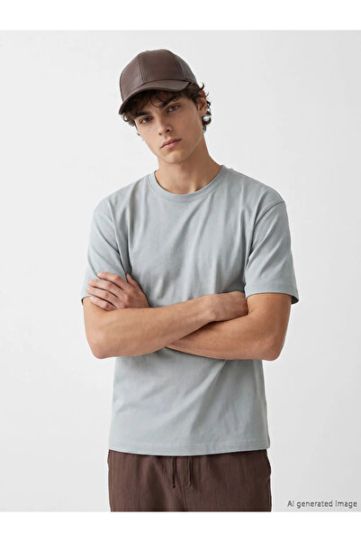 LC Waikiki Πράσινο Χαλαρό Μπλουζάκι Βασικής Εφαρμογής με Χοντρό Ύφασμα