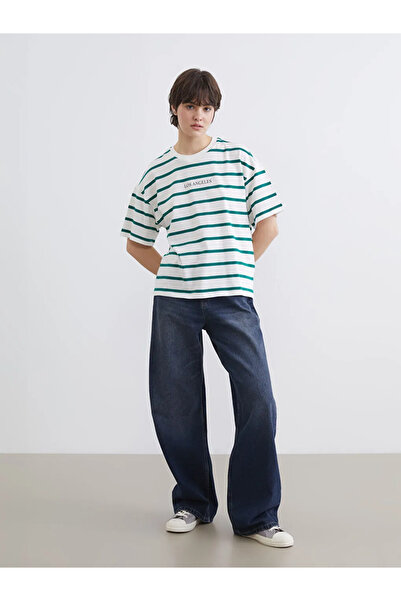 LC Waikiki Πράσινο γυναικείο μπλουζάκι με στάμπα Los Angeles σε μεγάλο μέγεθος