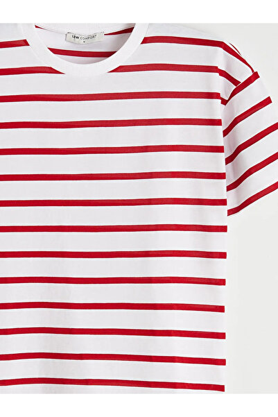 LC Waikiki Κόκκινο γυναικείο μπλουζάκι με ριγέ λαιμόκοψη