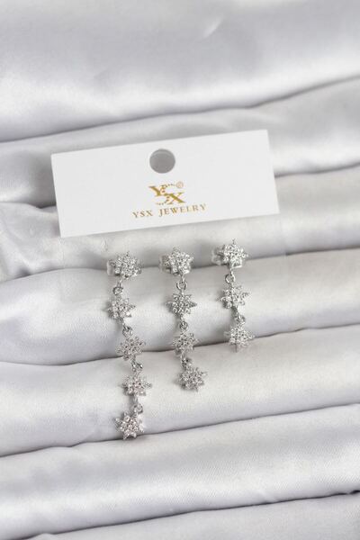 norsary Brass Silver Color Rowed Pole Star Model 3-Piece Women's Earrings