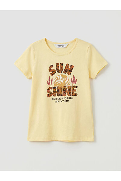 LC Waikiki Κίτρινο μπλουζάκι για κορίτσια με στάμπα και λαιμόκοψη ποδηλάτου