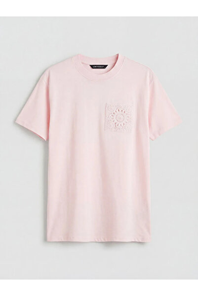 LC Waikiki Ροζ γυναικείο μπλουζάκι με δαντέλα και κέντημα