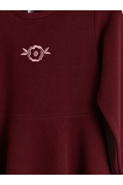 LC Waikiki Φόρεμα για κορίτσια με μακρυμάνικο κέντημα μπορντό