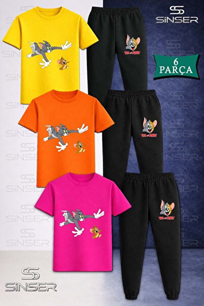 SS SİNSER Children's Cat and Mouse Tm Jry Kovalamaca 3L T-Shirt Tracksuit Set