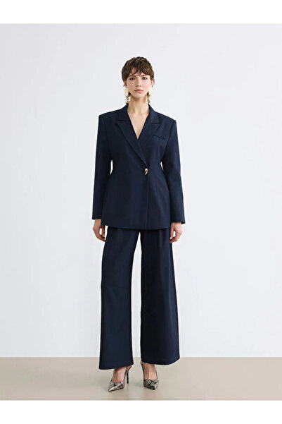 LC Waikiki Γυναικείο μπλέιζερ μπουφάν Navy Blue διπλό πέτο με γιακά