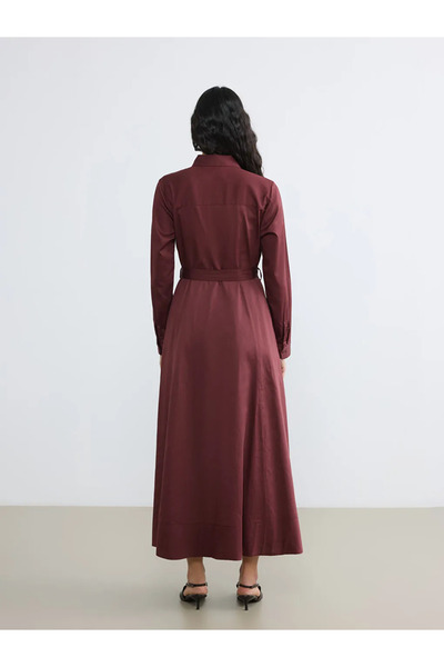 LC Waikiki Φόρεμα πουκάμισο από ποπλίνα με μπορντό ζώνη