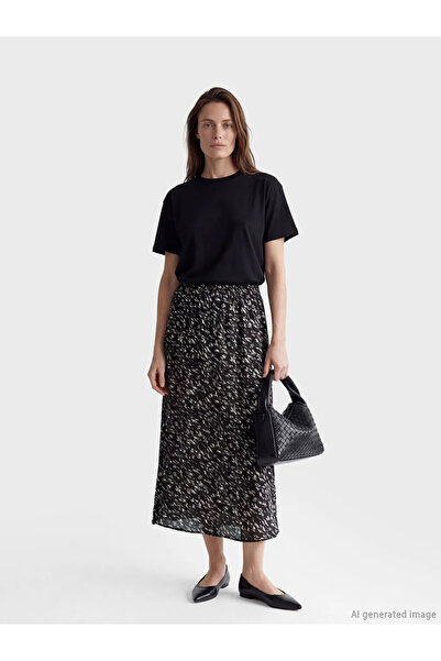 LC Waikiki Μαύρη Φούστα με Ελαστική Μέση Με σχέδιο Belmando Κλοσέ
