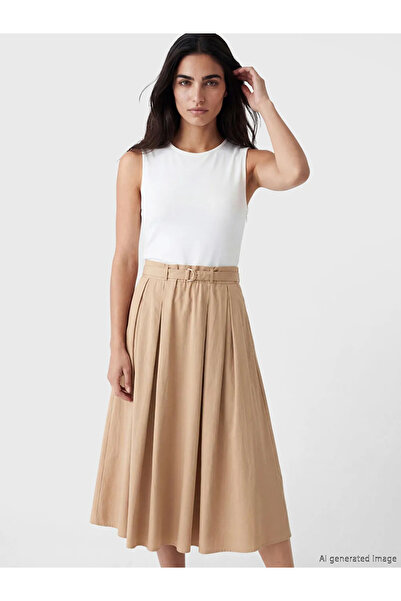 LC Waikiki Λευκό φόρεμα με λαιμόκοψη και πιέτες