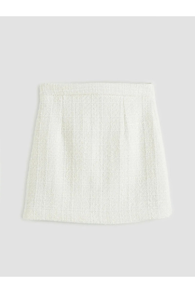 LC Waikiki Λευκή μίνι φούστα τουίντ με φερμουάρ στη μέση