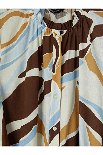 LC Waikiki Φόρεμα πουκάμισο με μικτό βολάν και όρθιο γιακά με σχέδιο