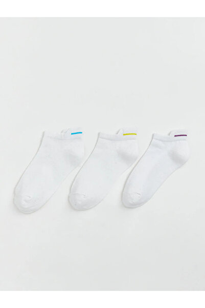 LC Waikiki Λευκές ριγέ γυναικείες κάλτσες μποτάκια 3 τεμαχίων