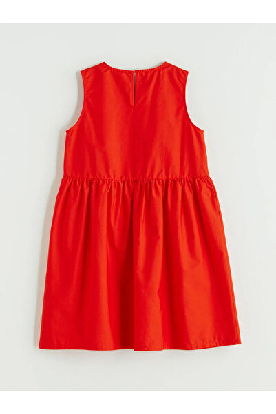 LC Waikiki Κόκκινο φόρεμα ποπλίνας για κορίτσια με λεπτομέρεια φιόγκου σε σχή...