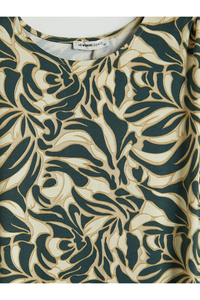 LC Waikiki Φόρεμα σε γραμμή Α με πράσινο σχέδιο με λαιμόκοψη