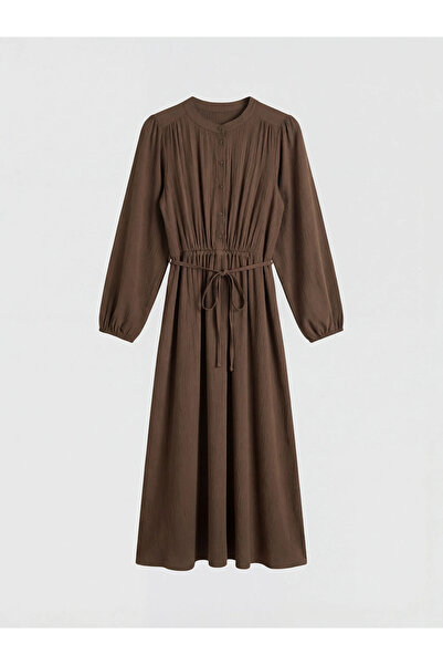 LC Waikiki Πράσινο φόρεμα με γιακά και κορδόνι στη μέση