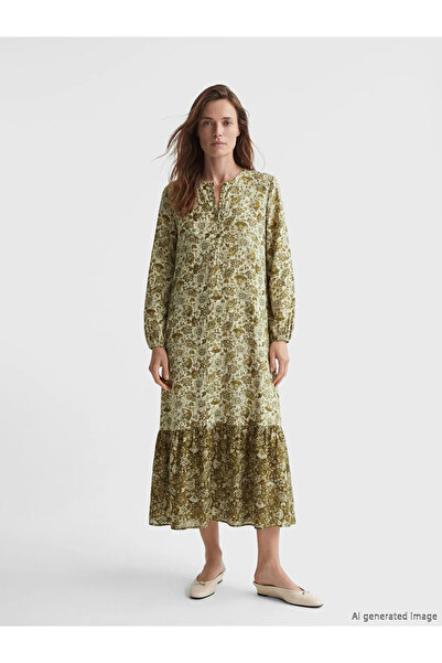 LC Waikiki Μπεζ φόρεμα σε γραμμή Α με σχέδιο με λαιμόκοψη