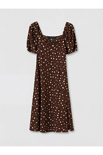 LC Waikiki Εκρού φόρεμα με λαιμόκοψη καρδιά και πουά