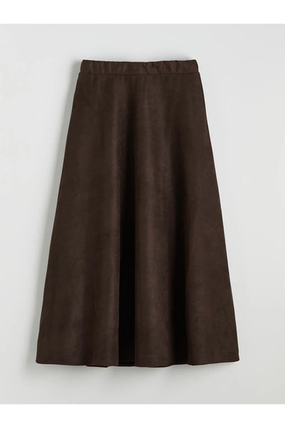 LC Waikiki Καφέ φούστα με ελαστική μέση και εμφάνιση σουέτ
