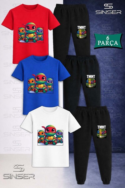 SS SİNSER Children's Ninja Turtle 3-Piece T-Shirt and Sweatpants Set in a Square