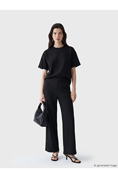 LC Waikiki Μαύρο ελαστικό στη μέση, μαλακό στο χέρι, γυναικείο παντελόνι