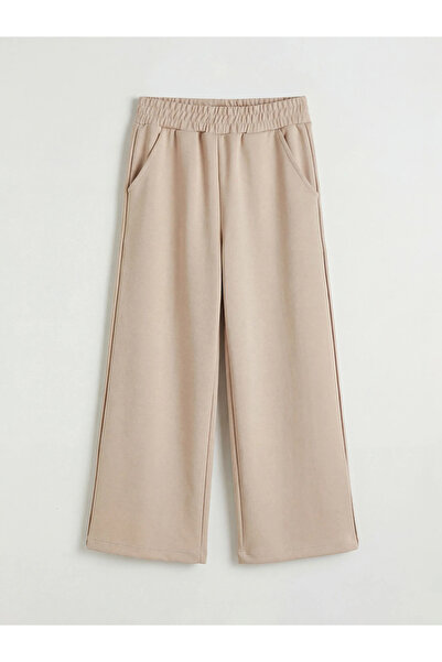 LC Waikiki Beige Wide Leg Girls' Soft Touch Sweatpants