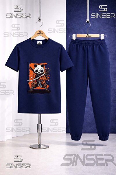 SS SİNSER Children's Panda Ninja Sword 3Lu in the Square 3LÜ T-Shirt Tracksui...