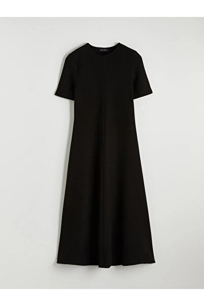 LC Waikiki Μαύρο πλεκτό φόρεμα μίντι σε γραμμή Α