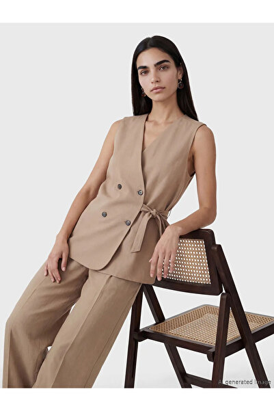 LC Waikiki Μπεζ γυναικείο κλασικό γιλέκο με διπλό γιακά