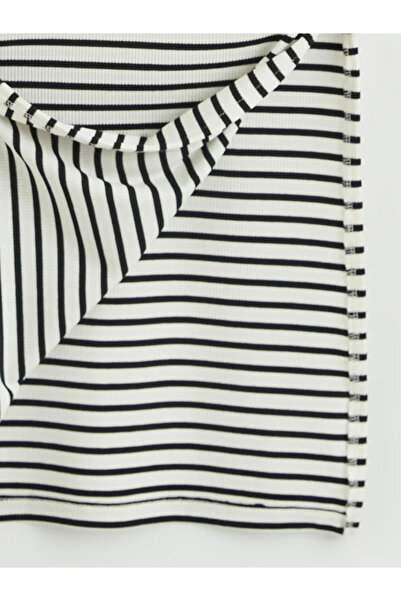 LC Waikiki Μαύρο φόρεμα με γιακά πόλο και ριγέ σχέδιο με σκίσιμο