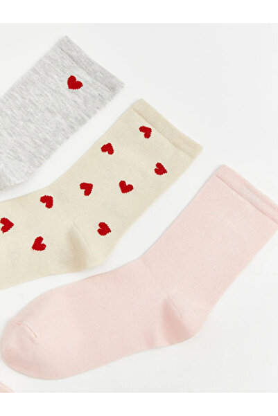 LC Waikiki Γκρι γυναικείες κάλτσες με σχέδιο καρδιάς, σετ 5 τεμαχίων