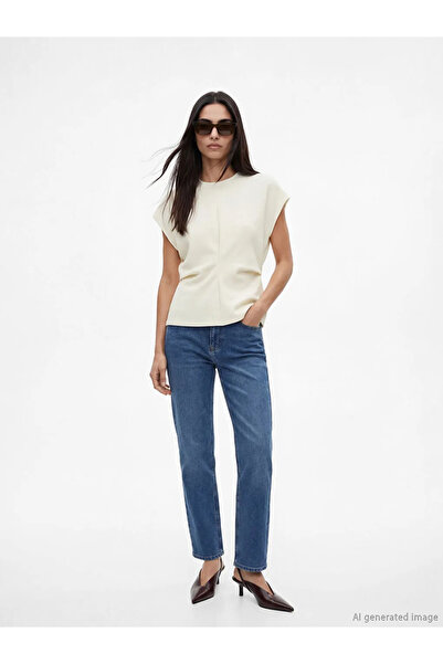 LC Waikiki Εκρού μπλούζα με λαιμόκοψη ποδηλάτου και κορδόνι περίσφιξης