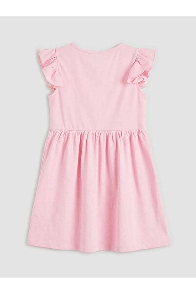 LC Waikiki Ροζ φόρεμα για κορίτσια με βολάν και στάμπα, από χτενισμένο βαμβάκι