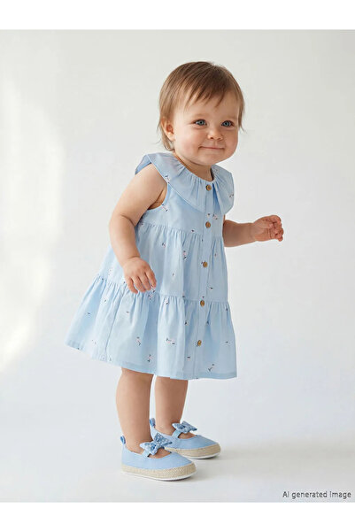 LC Waikiki Mavi Bebe Yaka Çiçekli Kız Bebek Elbise