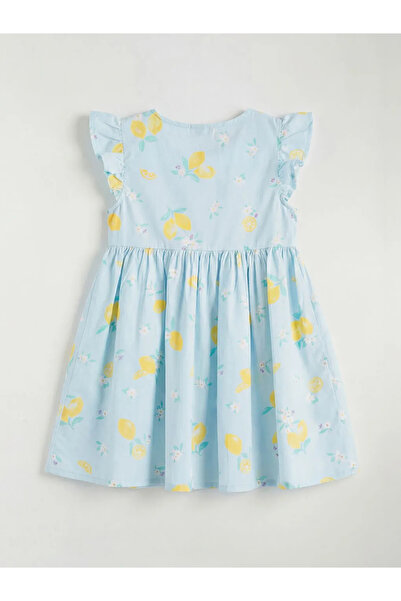 LC Waikiki Μπλε λεμονί με τύπωμα Φόρεμα με βολάν για κορίτσια