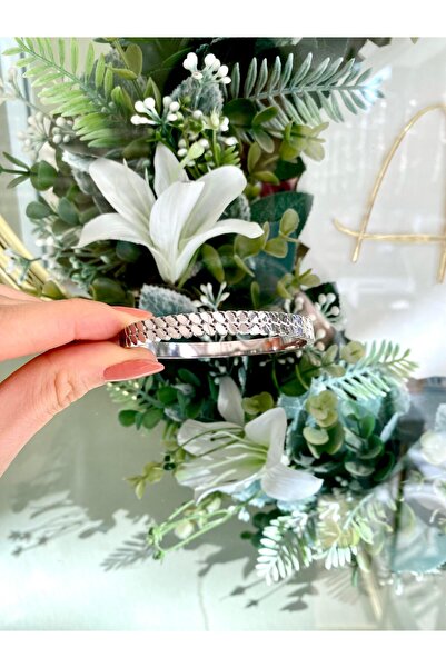 Lilyum Aksesuar Balıksırtı Model Gümüş Renk Çelik Kelepçe Bileklik Bilezik