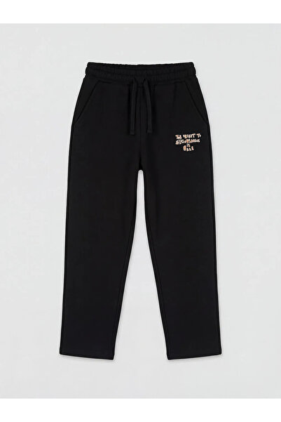 LC Waikiki Μαύρο εμπριμέ παντελόνι φόρμας για αγόρια