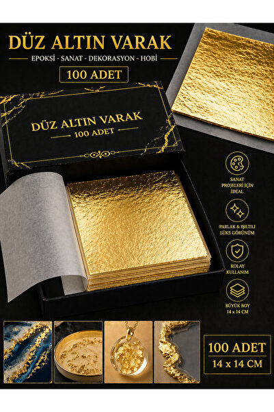 stonechem 100 Adet Düz Altın Varak Yaprak 14 x 14 cm - Epoksi,Sanat ve Dekora...