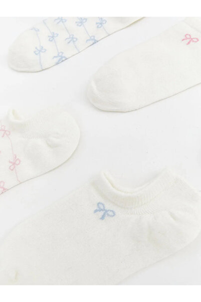 LC Waikiki Γυναικείες κάλτσες sneaker με σχέδιο φιόγκου εκρού, συσκευασία 5 τ...