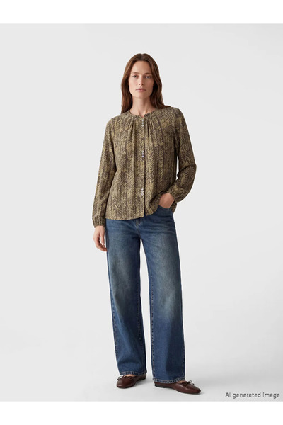 LC Waikiki Μπλούζα με σχέδιο καφέ με λαιμόκοψη