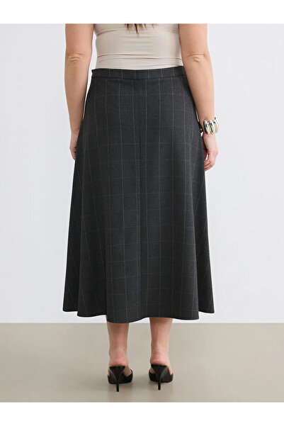 LC Waikiki Ανθρακί καρό φούστα σε γραμμή Α με φερμουάρ στη μέση